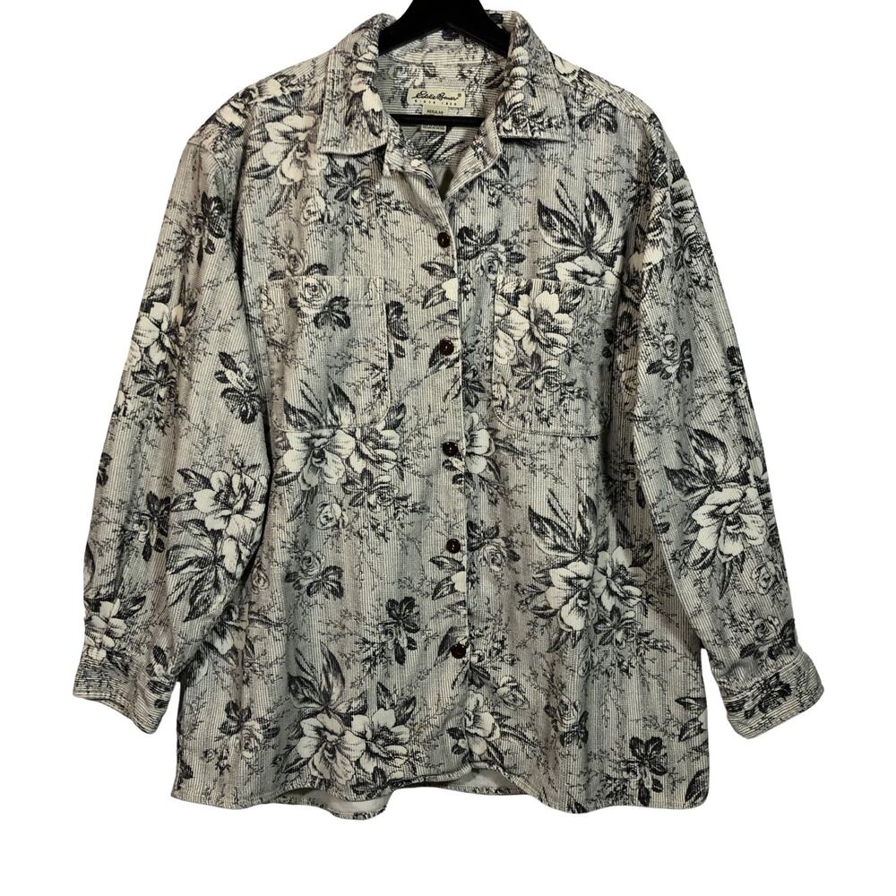 Eddie Bauer White Jacket Women's Toile Print Floral Womens Large L 100% Cotton